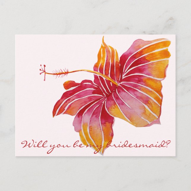 Hawaiian Flower Will you be my bridesmaid Postcard (Front)
