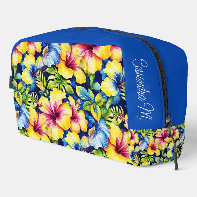 Hawaiian Flowered Pattern Custom Personalised Dopp Kit (Right Corner)