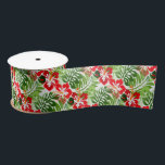 Hawaiian Flowered Pattern Tropical Beach Christmas Satin Ribbon<br><div class="desc">Hawaiian Flowered Pattern Tropical Beach Christmas gift wrapping ribbon. Red hibiscus flowers and green monstera leaf foliage pattern is perfect for an island inspired holiday or any time you need a burst of tropical colour for wrapping presents.</div>