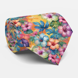 Hawaiian Flowered Pattern Tropical Colours Tie