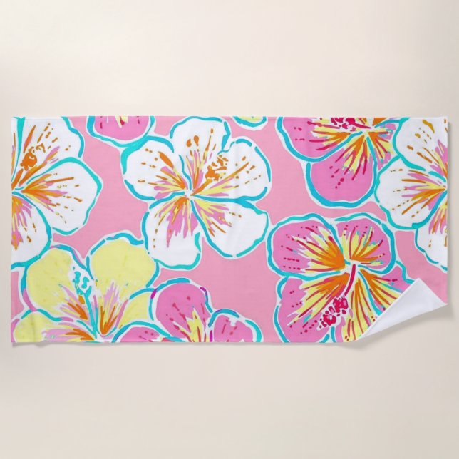 Hawaiian Flowers Beach Towel (Front)