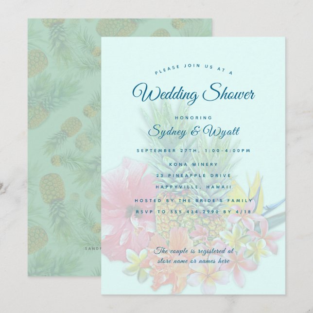 Hawaiian Flowers Couples Wedding Shower Invitation (Front/Back)