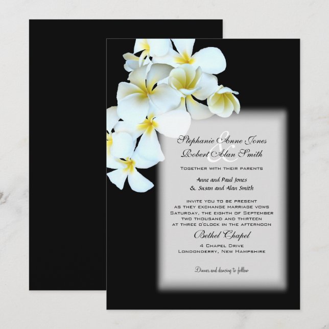 Hawaiian Flowers Custom Black Wedding Invite (Front/Back)