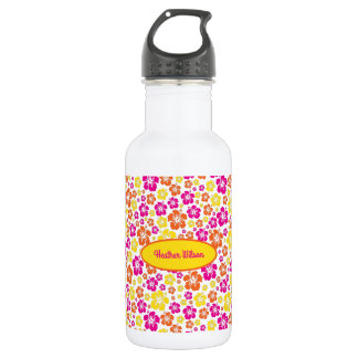 Hawaiian Flowers Cute Kids Water Bottle with Name