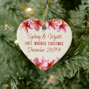 Hawaiian Flowers First Christmas Married Ceramic Tree Decoration
