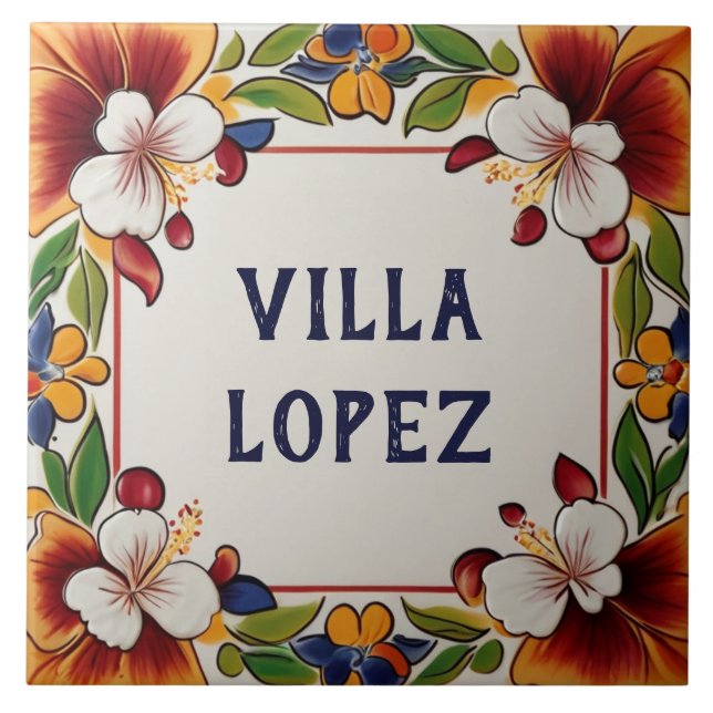 Hawaiian Flowers Floral House Name Plate Plaque Tile (Front)