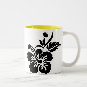 Hawaiian Flowers Silhouette Two-Tone Coffee Mug