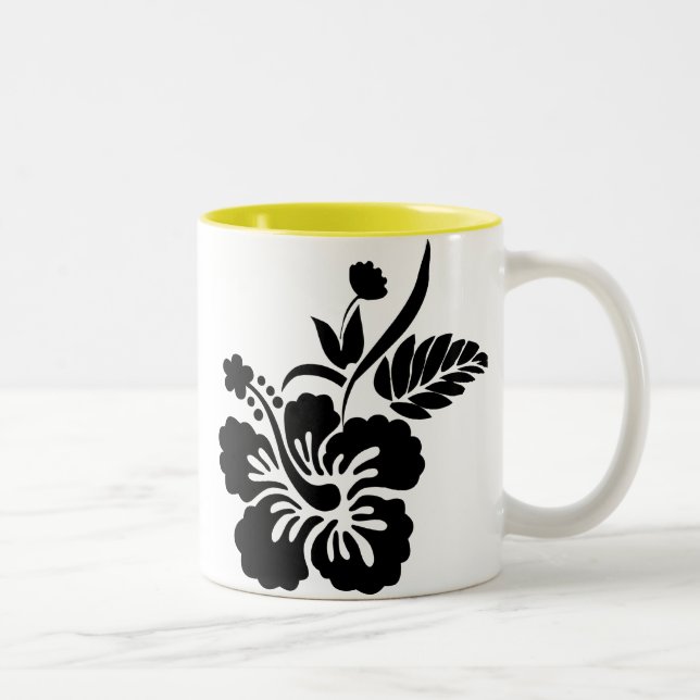 Hawaiian Flowers Silhouette Two-Tone Coffee Mug (Right)