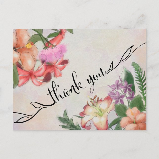 Hawaiian Flowers Thank You Postcard (Front)