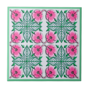 Hawaiian flowers tropical ornament tile