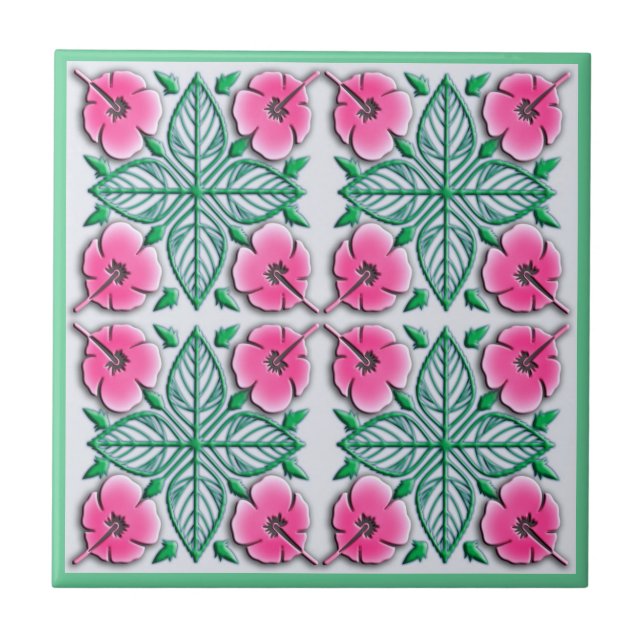 Hawaiian flowers tropical ornament tile (Front)