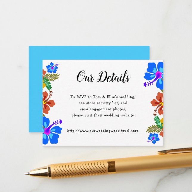 Hawaiian Flowers Wedding Details Enclosure Cards (Front/Back In Situ)
