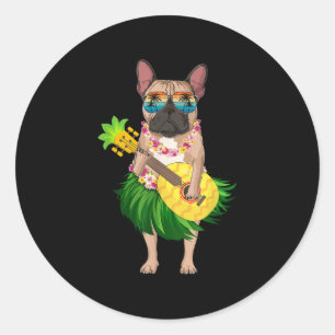 Hawaiian French Bulldog & Pineapple Ukulele Su Classic Round Sticker