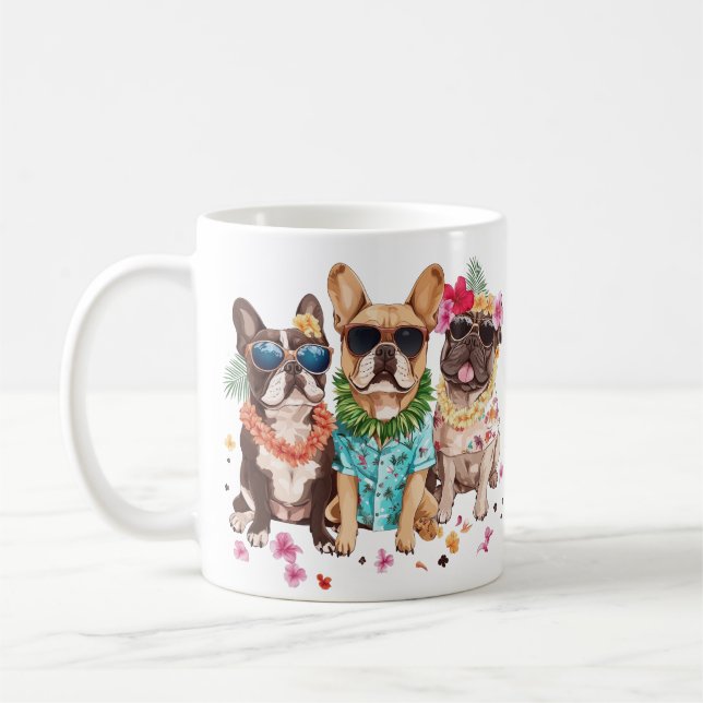 Hawaiian French Bulldogs Flower Lei Coffee Mug (Left)