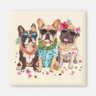 Hawaiian French Bulldogs Flower Lei Magnet