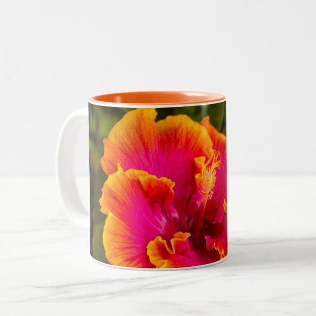 Hawaiian Fuchsia and Orange Hibiscus from Kauai Two-Tone Coffee Mug (Front Left)