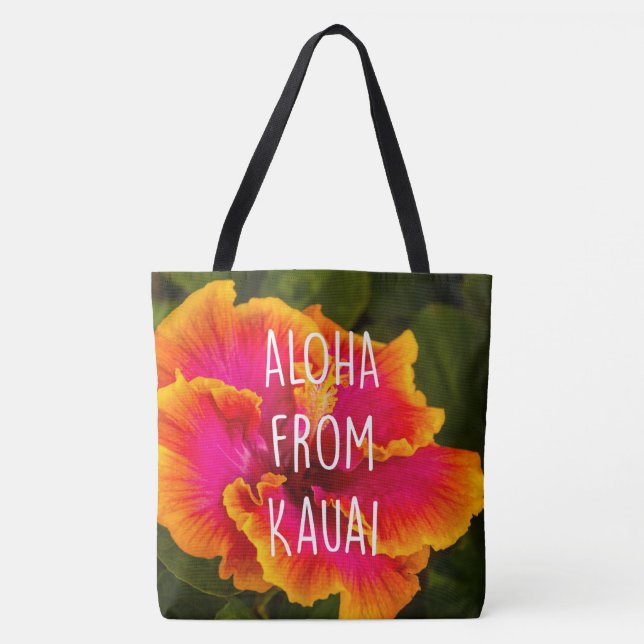 Hawaiian Fuchsia Hibiscus Reversible Beach Bag (Front)