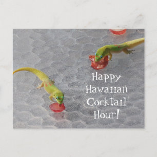 Hawaiian gecko cocktail hour postcard