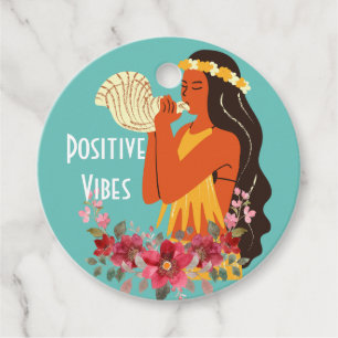Hawaiian Girl blowing Conch Shell Personalised Favour Tags