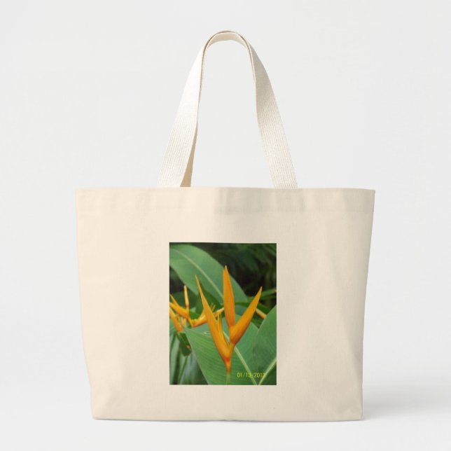 Hawaiian gold bird of paradise gift items large tote bag (Front)
