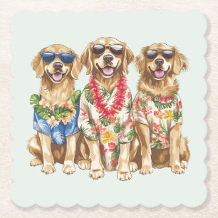 Hawaiian Golden Retriever Dogs Flower Lei Paper Coaster