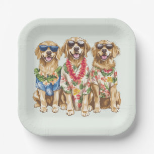 Hawaiian Golden Retriever Dogs Flower Lei Paper Plate