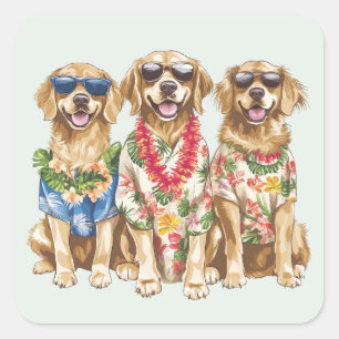 Hawaiian Golden Retriever Dogs Flower Lei Square Sticker