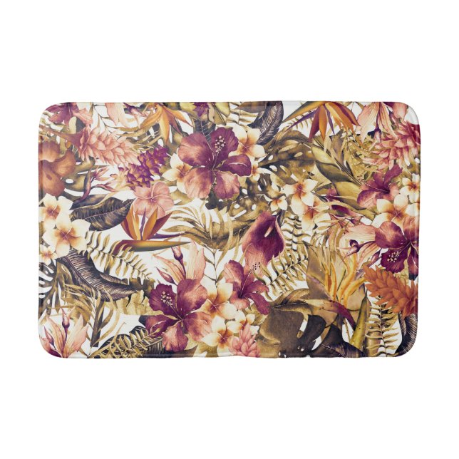 Hawaiian Golden Tropics Elegant Vintage Modern Bath Mat (Front)