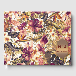 Hawaiian Golden Tropics Elegant Vintage Wedding Guest Book