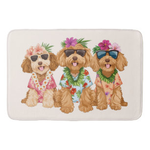 Hawaiian Goldendoodle Dogs Flower Lei Bath Mat