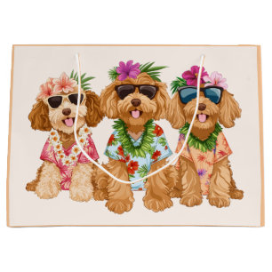 Hawaiian Goldendoodle Dogs Flower Lei Large Gift Bag