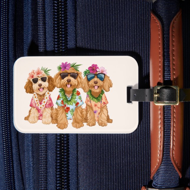 Hawaiian Goldendoodle Dogs Flower Lei Luggage Tag (Front Insitu 4)