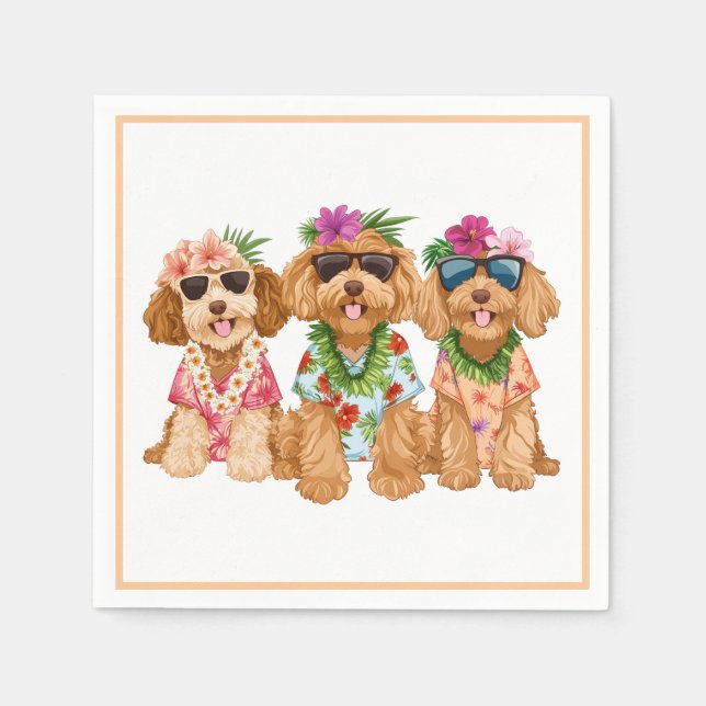 Hawaiian Goldendoodle Dogs Flower Lei Napkin (Front)