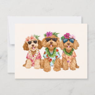 Hawaiian Goldendoodle Dogs Flower Lei Postcard