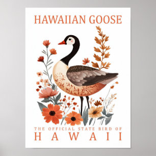 Hawaiian Goose Bird of Hawaii USA Travel Poster