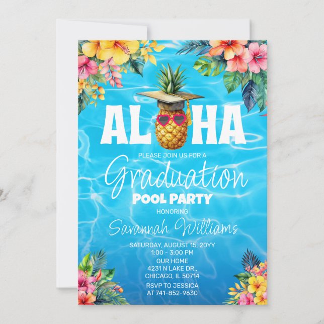 Hawaiian Graduation Pool Party Birthday Invitation (Front)