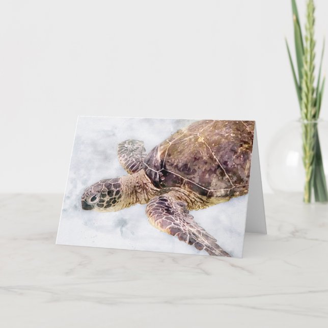 Hawaiian Green Sea Turtle - Sea Turtle Watercolor Card (Front)