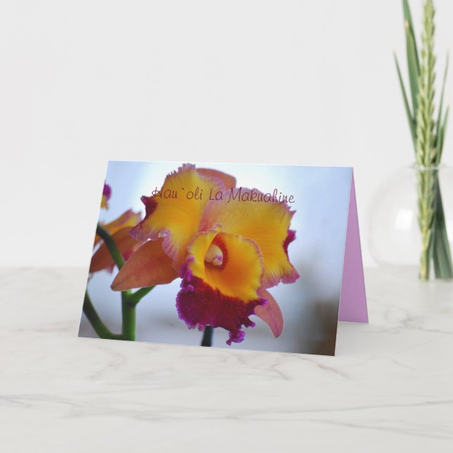 Hawaiian Happy Mother's Day Orange Cattleya Card (Front)