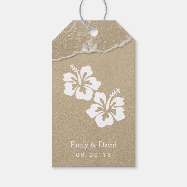 Hawaiian Hibiscus Beach Wedding Gift Tags (Front)