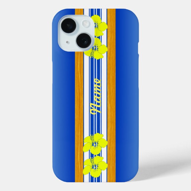 Hawaiian Hibiscus Blue Surfboard Case-Mate iPhone Case (Back)