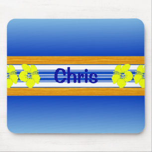 Hawaiian Hibiscus Blue Surfboard Mouse Mat