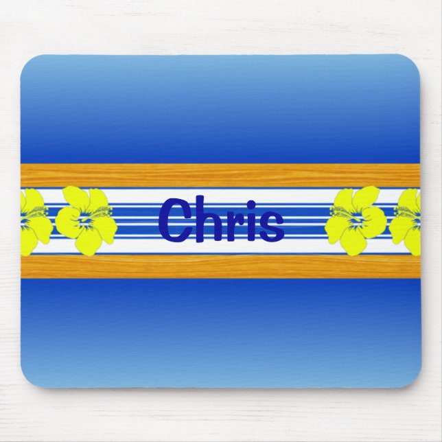 Hawaiian Hibiscus Blue Surfboard Mouse Mat (Front)
