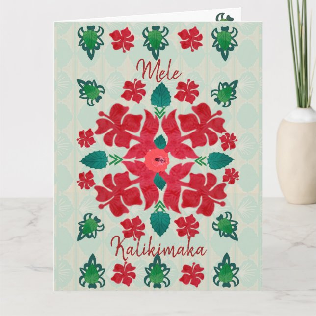 Hawaiian Hibiscus Christmas Quilt Pattern  Card (Front)