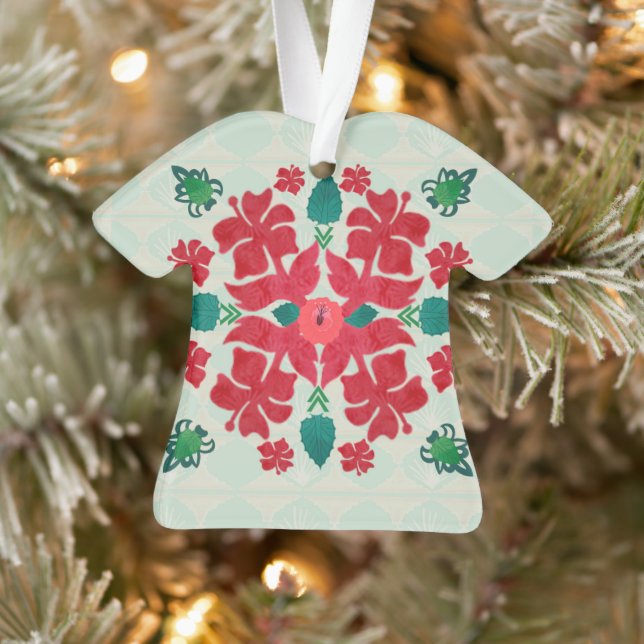 Hawaiian Hibiscus Christmas Quilt Pattern Ornament (Tree)
