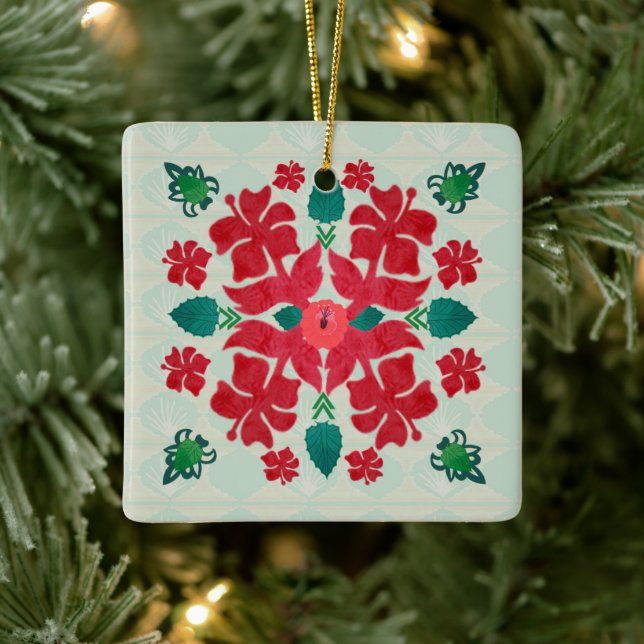 Hawaiian Hibiscus Christmas Quilt Pattern Ornament (Tree)