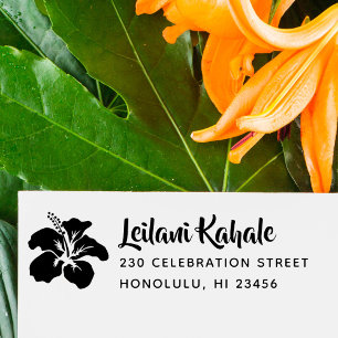 Hawaiian Hibiscus Custom Name & Return Address Rubber Stamp