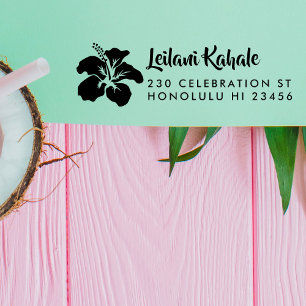 Hawaiian Hibiscus Custom Name & Return Address Self-inking Stamp
