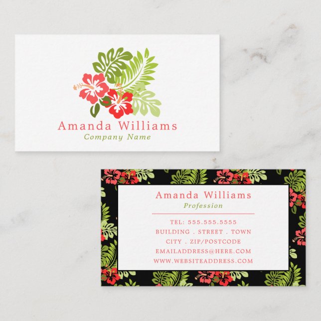 Hawaiian Hibiscus Design, Floral Business Card (Front/Back)
