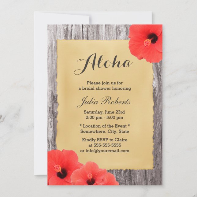 Hawaiian Hibiscus Floral Aloha Bridal Shower Invitation (Front)
