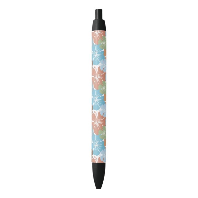 Hawaiian Hibiscus Floral Black Ink Pen (Front Vertical)